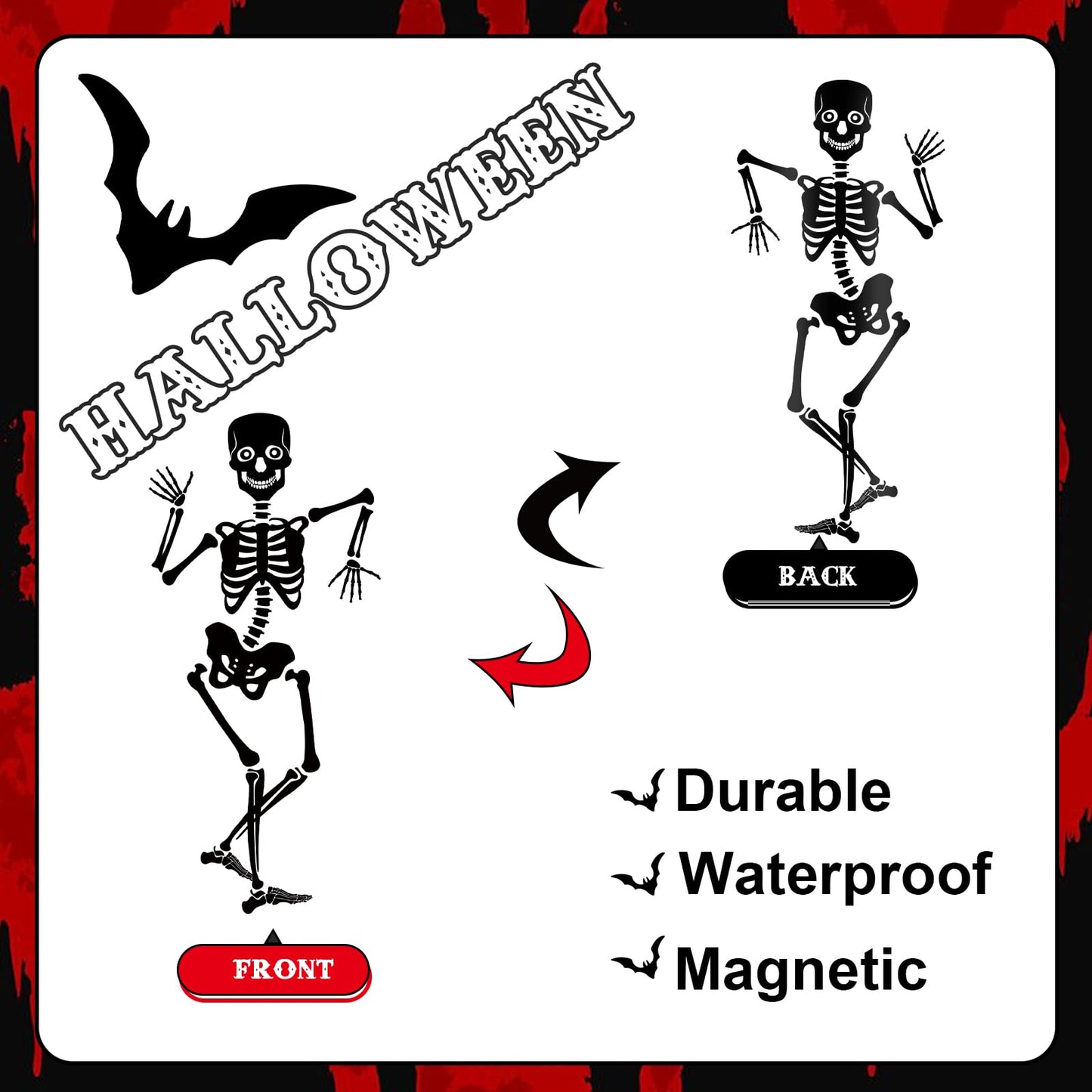 JarThenaAMCS 31Pcs Halloween Garage Decoration Magnet Stickers Black Dancing Skeleton Bat Refrigerator Decals for Home Party Room Garage Door Car
