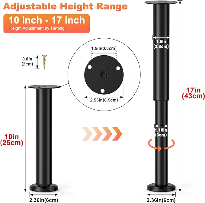 Wlrrcwdttc 4 Pcs Adjustable Bed Center Support Legs 10-17 inch