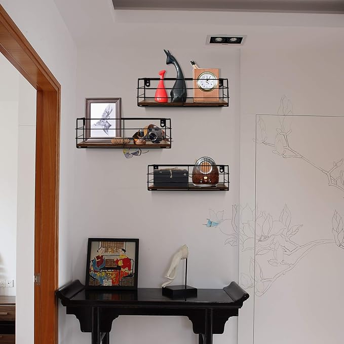 CRUGLA Floating Shelves Wall Mounted Set of 3, Hanging Storage Wall Shelf