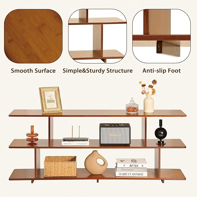 Bamboo TV Stand for TVs up to 65", 3 Tier Accent Entertainment Center