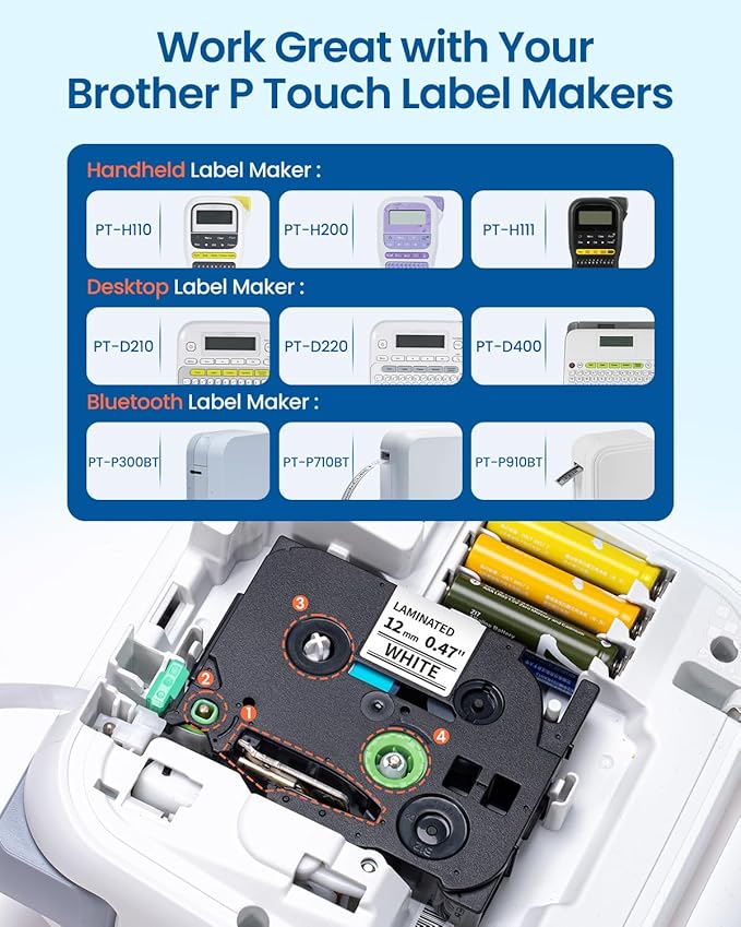 Labelife 8-Pack TZe-231 TZe231 Label Maker Tape Replacement for Brother P Touch Label Tape TZe TZ Tape 12mm 0.47 Laminated White, Compatible with Brother PT-D210 PT-D220 PT-H110 PT-D400 PT-D600