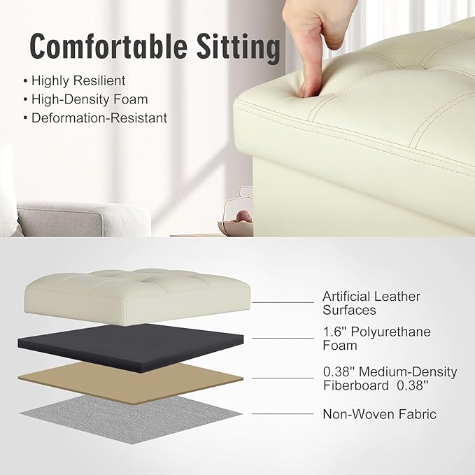 Ottoman with Storage, Slim Tall Foot Rest Stool with Thicker Foam Padded Seat.