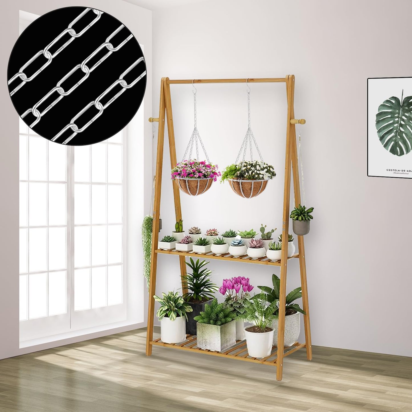 Omytie 12 Ft Heavy Duty Hanging Chain Kit with Connection Locks & Swag Ceiling Hooks for Lighting Fixture, Chandelier, Pendant, Lantern, Swag Lamp, Plant/Flower/Fruit Basket, Bird Feeder (Chrome)