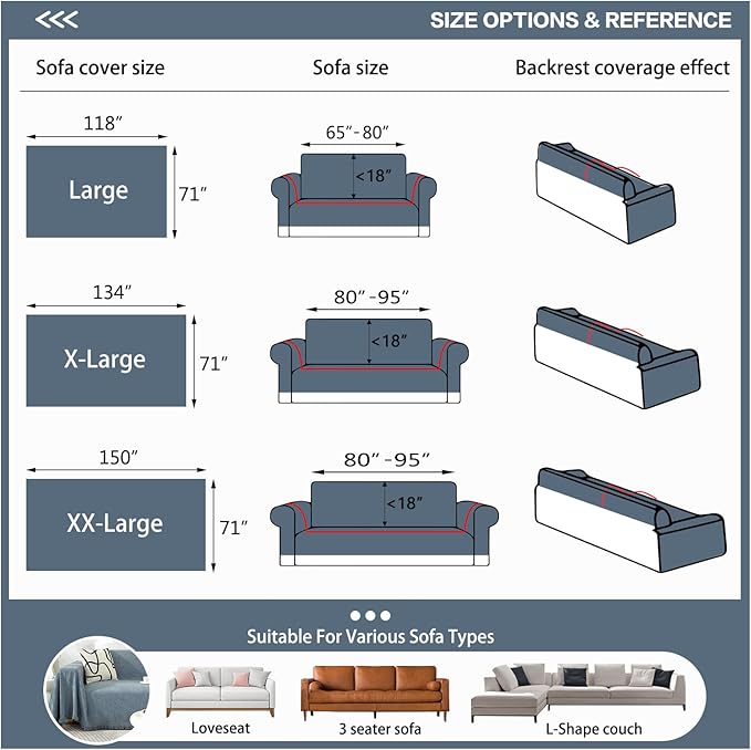 DREAMINGO Modern Minimalism Grayish Blue Couch Cover Sectional Sofa Covers