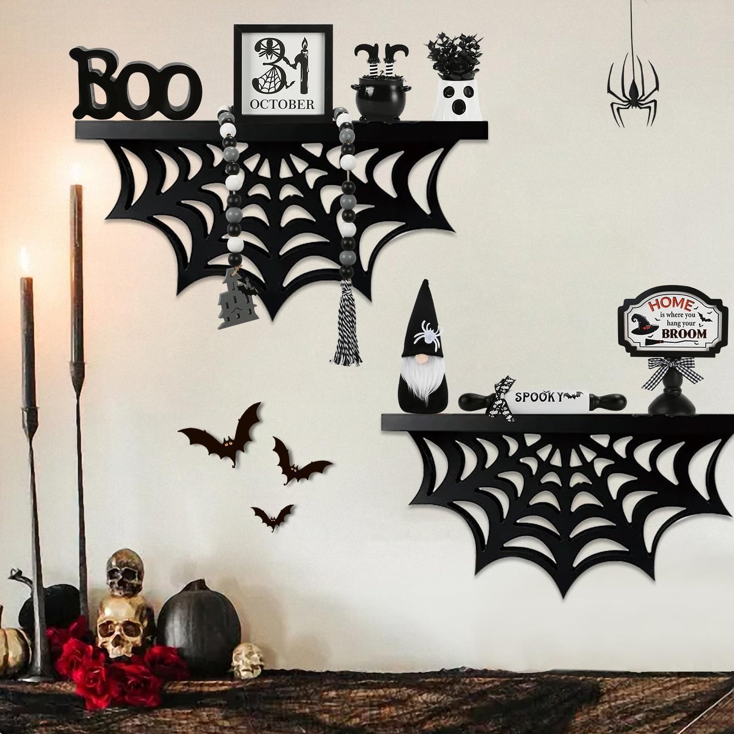 Halloween Decorations 8PCS Tiered Tray Decor, Cute Tabletop Halloween Decor for Home Tray Shelf Mantel Coffee Bar Office Table Centerpieces Farmhouse Rustic Spooky Wood Signs