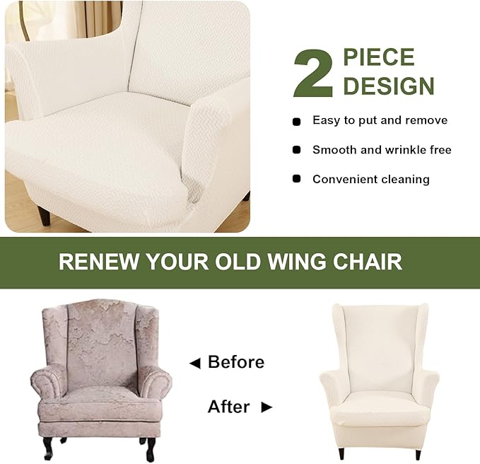 HAOYONG Jacquard Wingback Chair Cover Thickening Armchair Covers 2 Pieces