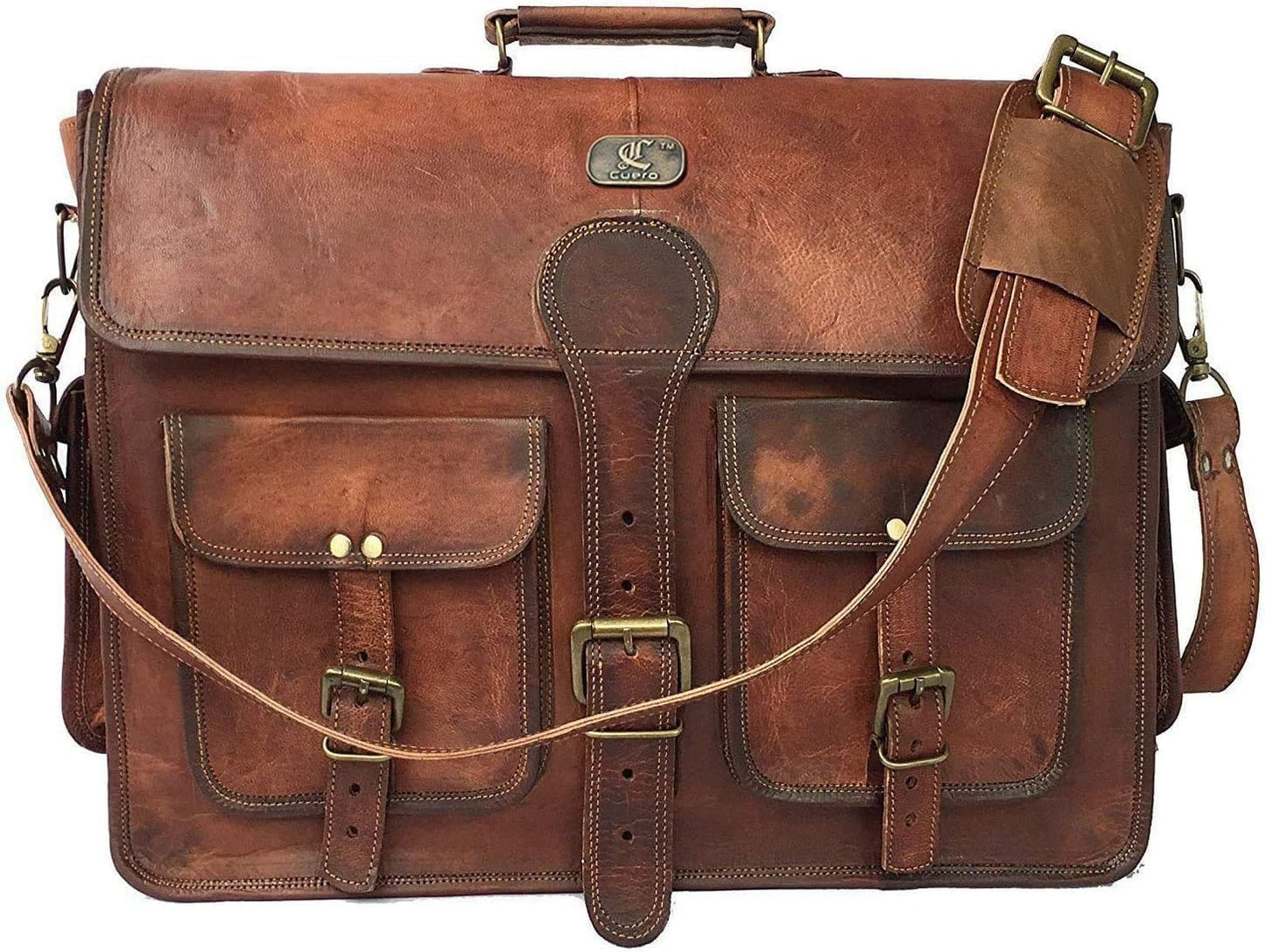 cuero Leather Messenger Bag for Men, 18 Inch Laptop Crossbody, Handmade Leather Shoulder Satchel Bag for Men, Full Grain Business Briefcase for Office/Work/Travel - Vintage Brown