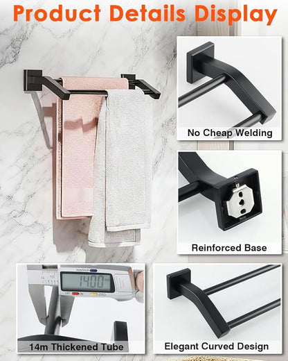 Alise Bath Double Towel Bars Towel Racks for Bathroom,32 Inch Wall Mount Towel Holder Heavy Duty SUS304 Stainless Steel Towel Hanger Towel Rail,Matte Black