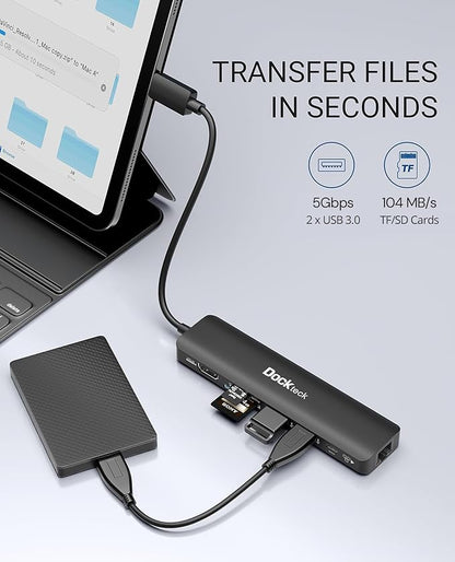 USB C Hub 4K 60Hz, Dockteck 7-in-1 USB C PD Ethernet Hub Dongle with 4K 60Hz HDMI, 1Gbps Ethernet, 100W PD, 2 USB 3.0, SD/Micro SD for MacBook Air/Pro M1 2020, iPad Pro 2021, iPad mini 6 and More