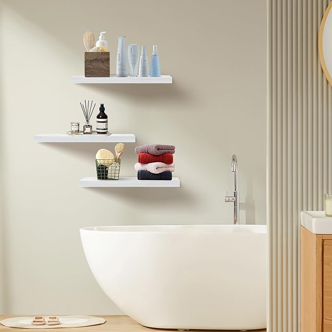 Upassion Floating Shelves for Wall Set of 3, Frame Display White Floating Shelf