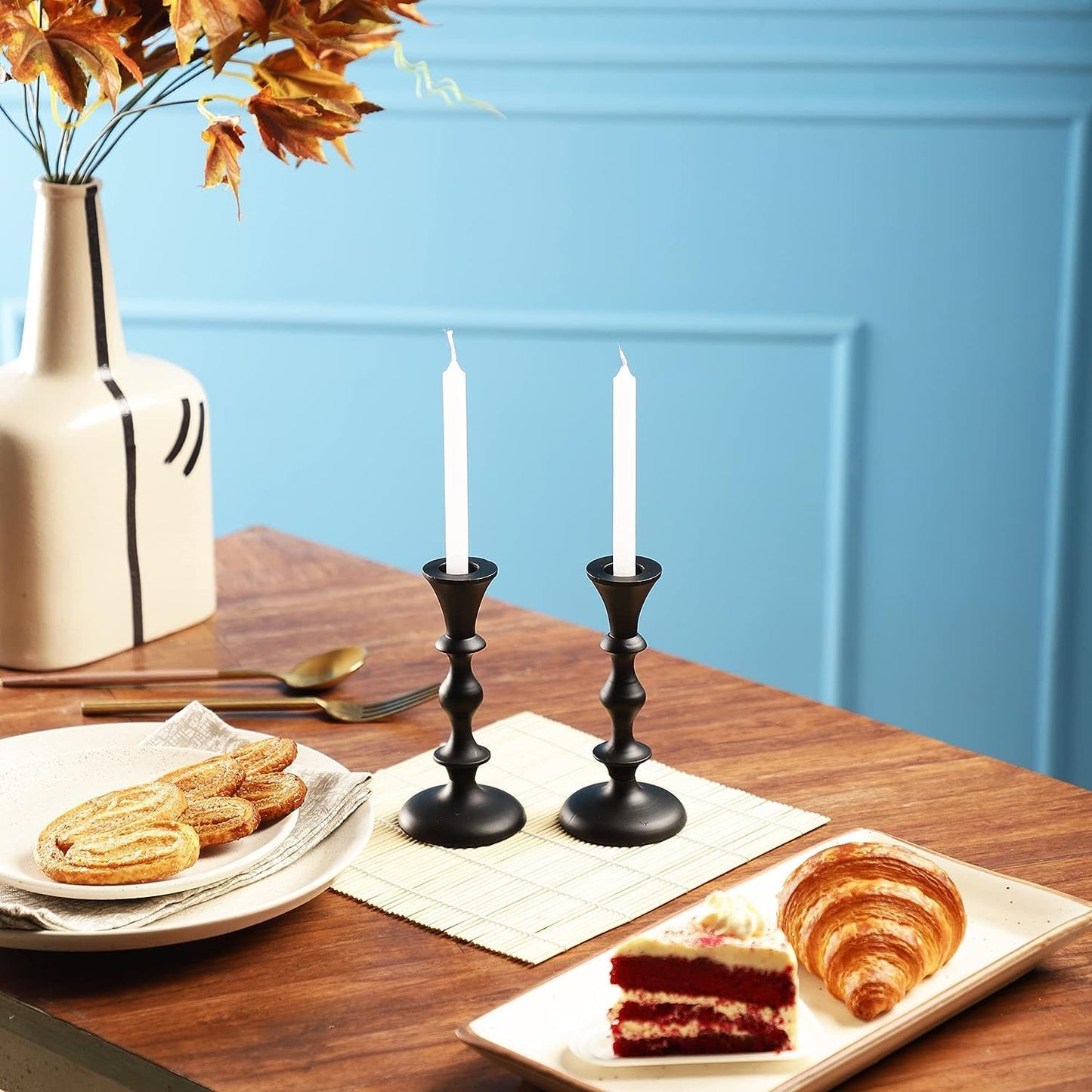 Black Candle Holders Set of 2 Decorative Centerpiece Table Candlesticks Holders for Taper Candles Home Decor Easter Candle Holders for Dinner Party Wedding Decorations