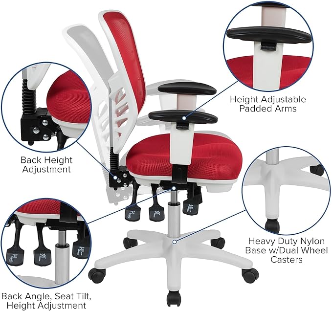 Flash Furniture Nicholas Mid-Back Red Mesh Multifunction Executive Swivel