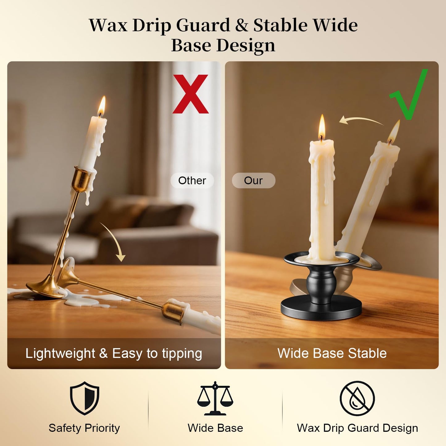 Pillar & Taper Dual Candle Holder: Fits 3" and 0.87" Diameter Candles