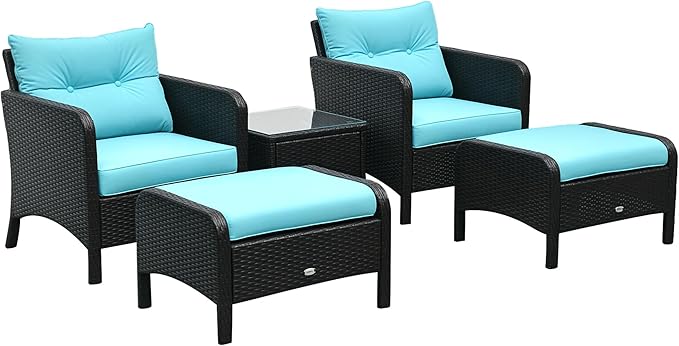 Outsunny 5 Pieces Rattan Wicker Lounge Chair Outdoor Patio Conversation Set