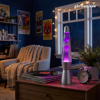 zhrisezlava 16 Inch Liquid Motion Lamps, Purple Wax Purple Liquid, Silver Base Motion Light, Relaxing Night Light, Retro Home Decor for Bedroom Office, Cool Gifts for Adults Kids.(2hao)