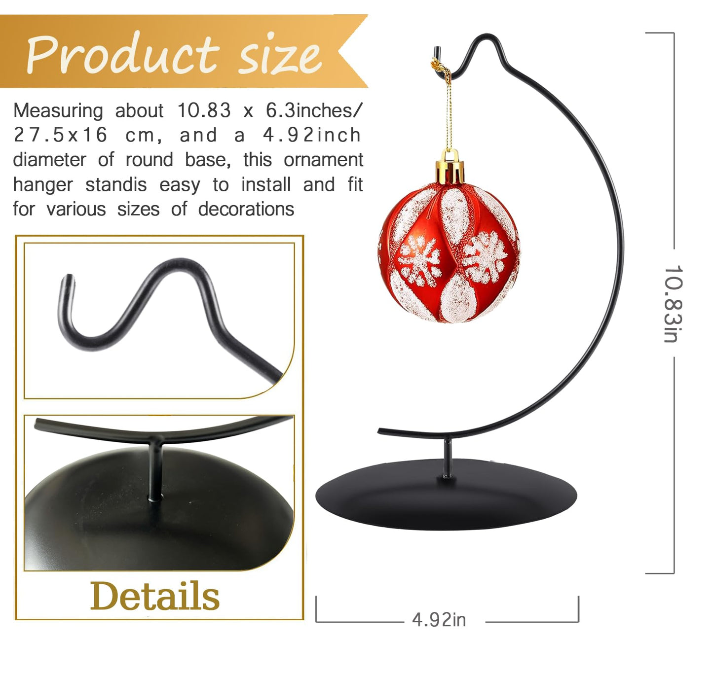 Maibloln Ornament Display Stand Hanger Rack Hook Chrismas Ornament Party Decoration Holder Air Plant Flower Pot Hanging Terrarium Home Office Decoration(Moon Black-Pedestal)