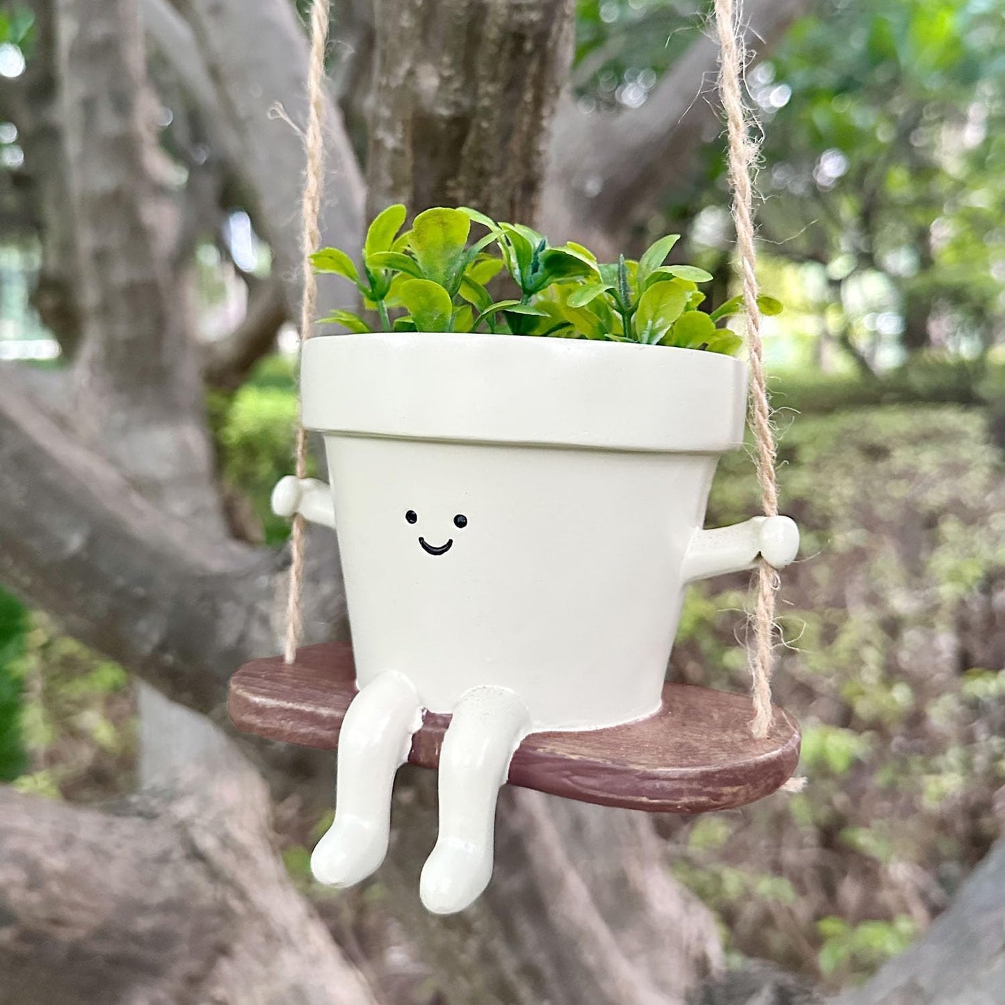 Swing Smily Face Planter Pot - Indoor Outdoor Flower Head Hanging Planters, Swinging Smiley Plant Pots with Drainage Hole,for Succulent/String of Pearls Plant Live Pot Gift Ideas for Mother, Christmas