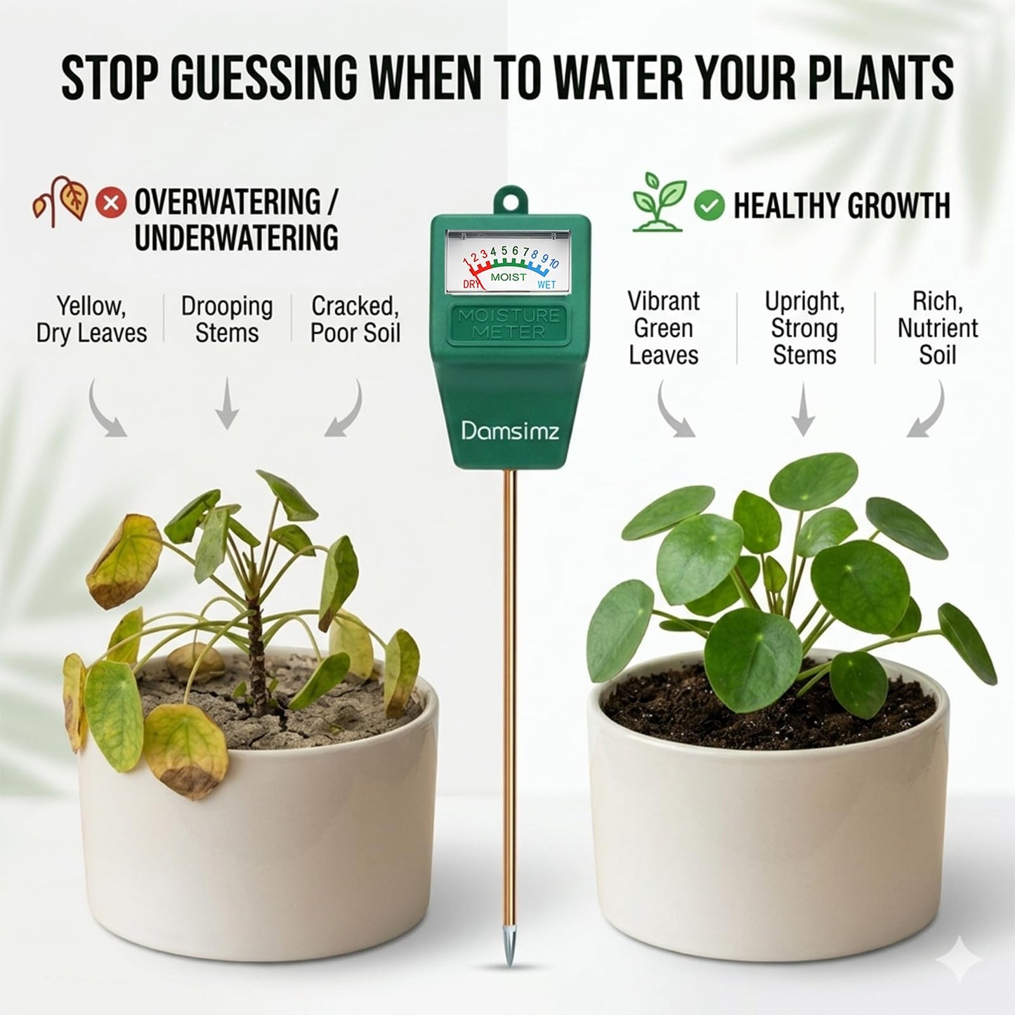 Damsimz 2 Packs Soil Moisture Meter for House Plants, Plant Water Meter, Plant Moisture Meter Soil Tester, Hydrometer for Plants Care, Gardening, Indoor and Outdoor Plants, No Battery Needed