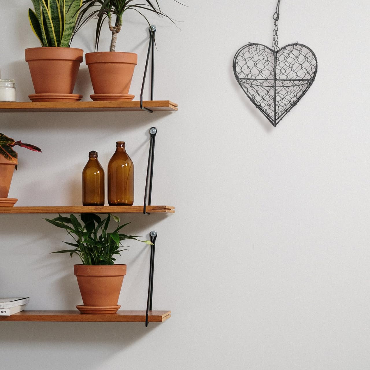 Mikikit Hanging Succulent Basket Heart Planter Wire Flower Holder Hanging Plant Holder Indoor Plant Decor