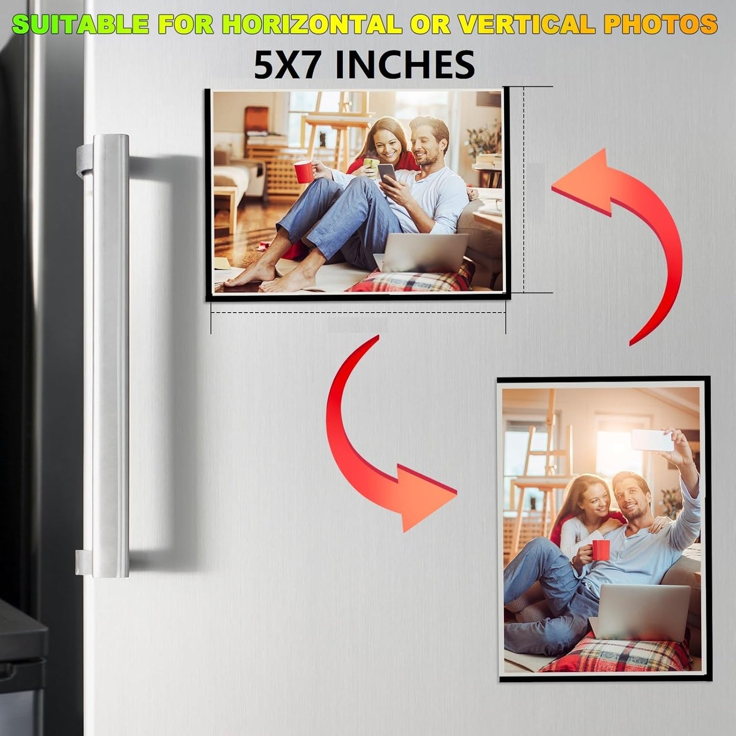Black Magnetic Picture Frame 5X7 for Refrigerator-8 Pack,Black Photo Magnets Sleeves with Matte Film Cover,Less Reflection