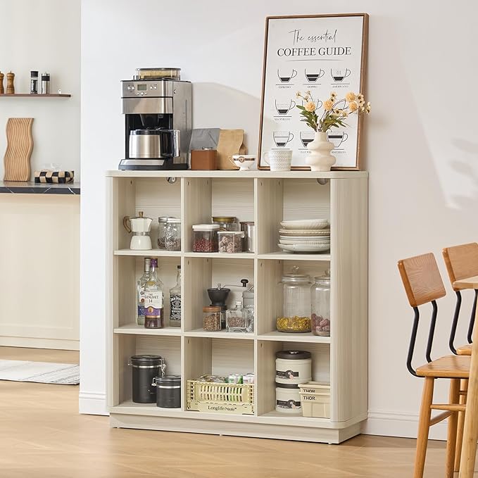 9 Cube Storage Book Shelf, Wood Floor Standing 3-Tier Cubby Bookshelf