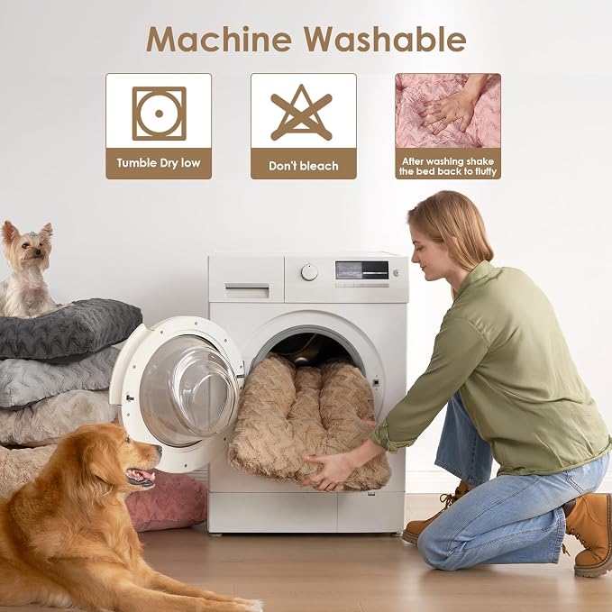 EHEYCIGA Washable XL Dog Bed for Crate 41x27 Inch, Kennel Pad for Extra Large Dogs Up to 65 lbs, Plush and Comfy Pet Sleeping Mat, Camel