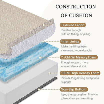baibu 20x20x5 Inch Square Gel Memory Foam Recliner Cushions for Elderly, Dual-Layer Non-Slip Recliner Seat Cushion Suitable for Couch for Easy to Stand Up & Reduce Hip & Lumbar Pain, Beige