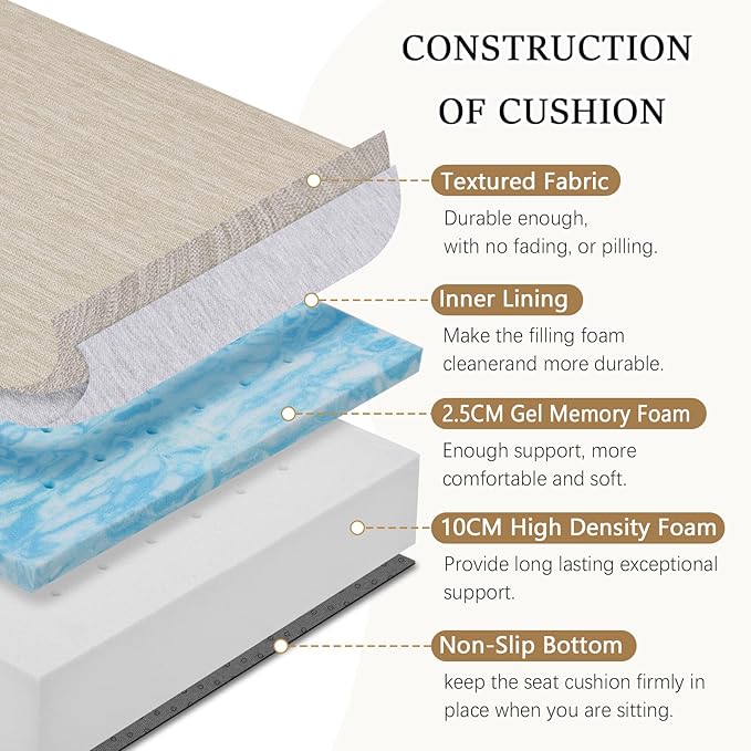 baibu Gel Memory Foam Recliner Cushions with Lumbar Support Pillow for Elderly, 20x20x5 Inch Thick Dual-Layer Patent Design Non-Slip Seat Cushion for Recliner Chair for Reduce Hip & Lumbar Pain, Beige