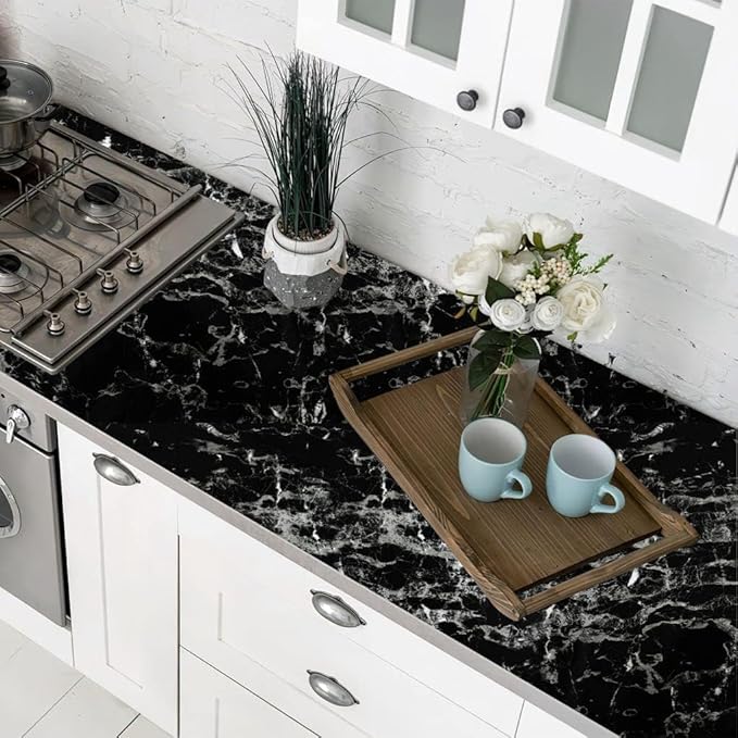 Arthome Black Marble Contact Paper, Peel and Stick Black Paper, Self Adhesive