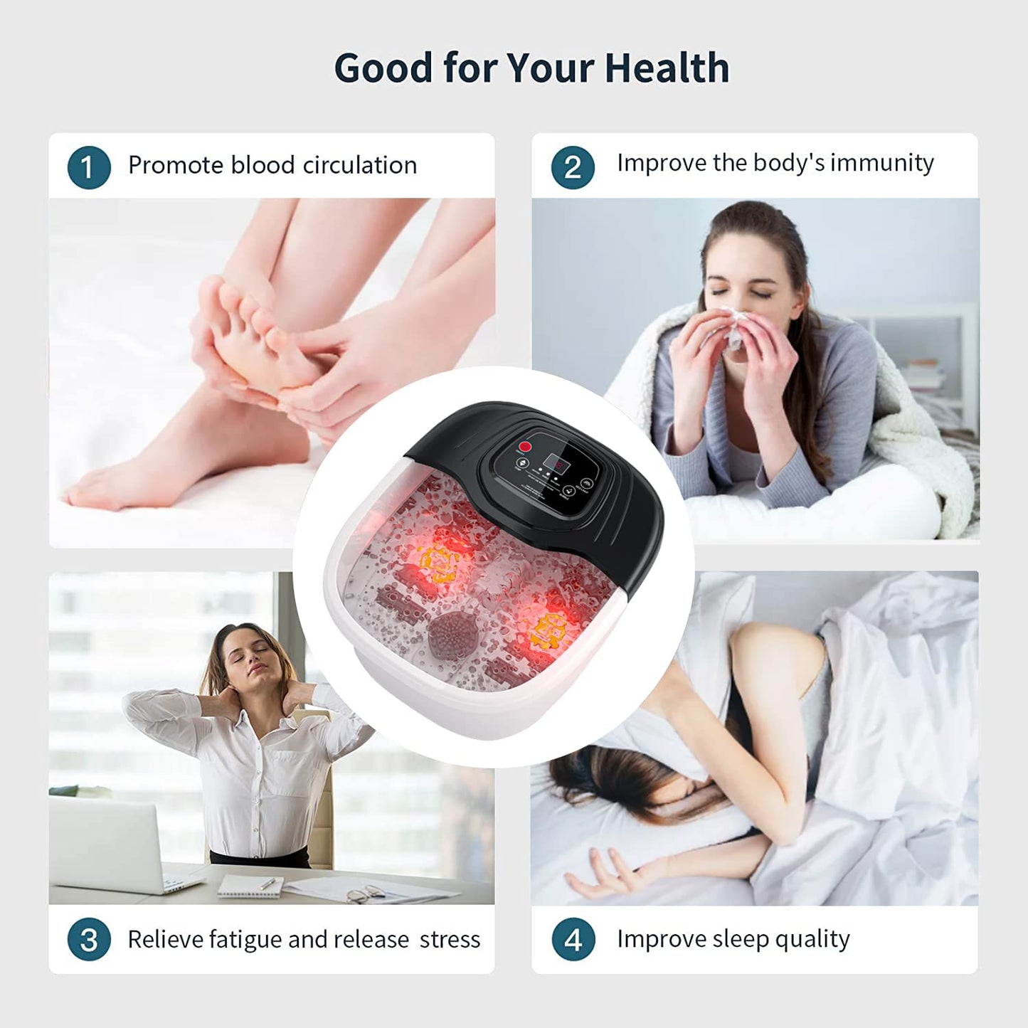 Foot Spa Bath Massager with Heat, Epsom Salt,Bubbles, Vibration and Red Light, Tub for Stress Relief,Foot Soaker, Christmas Gifts Birthday Gifts for Mom Dad Women Men Her Him