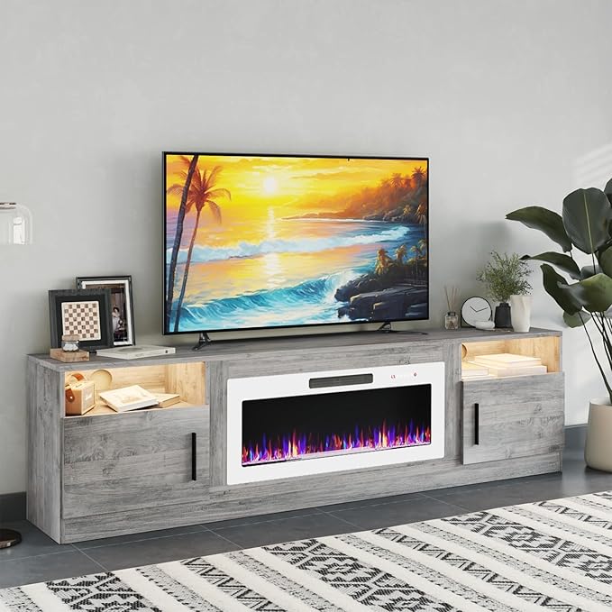 PRETZI Fireplace TV Stand with 36" Fireplace Up to 90" TVs, Remote Control