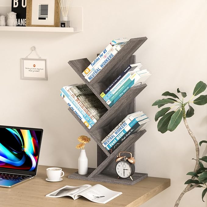 SHEEPAM 5 Tier Tree Book Shelf, Small Desktop Bookshelf