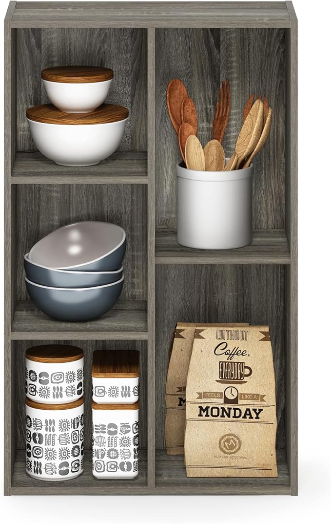 Furinno Luder 5-Cube No Tool Assembly Open Shelf, French Oak