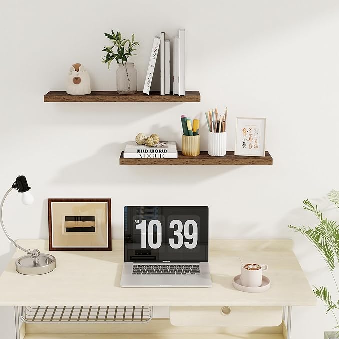 Fun Memories Floating Shelves for Wall, 27.5" Rustic Wood Deep Wall Mounted