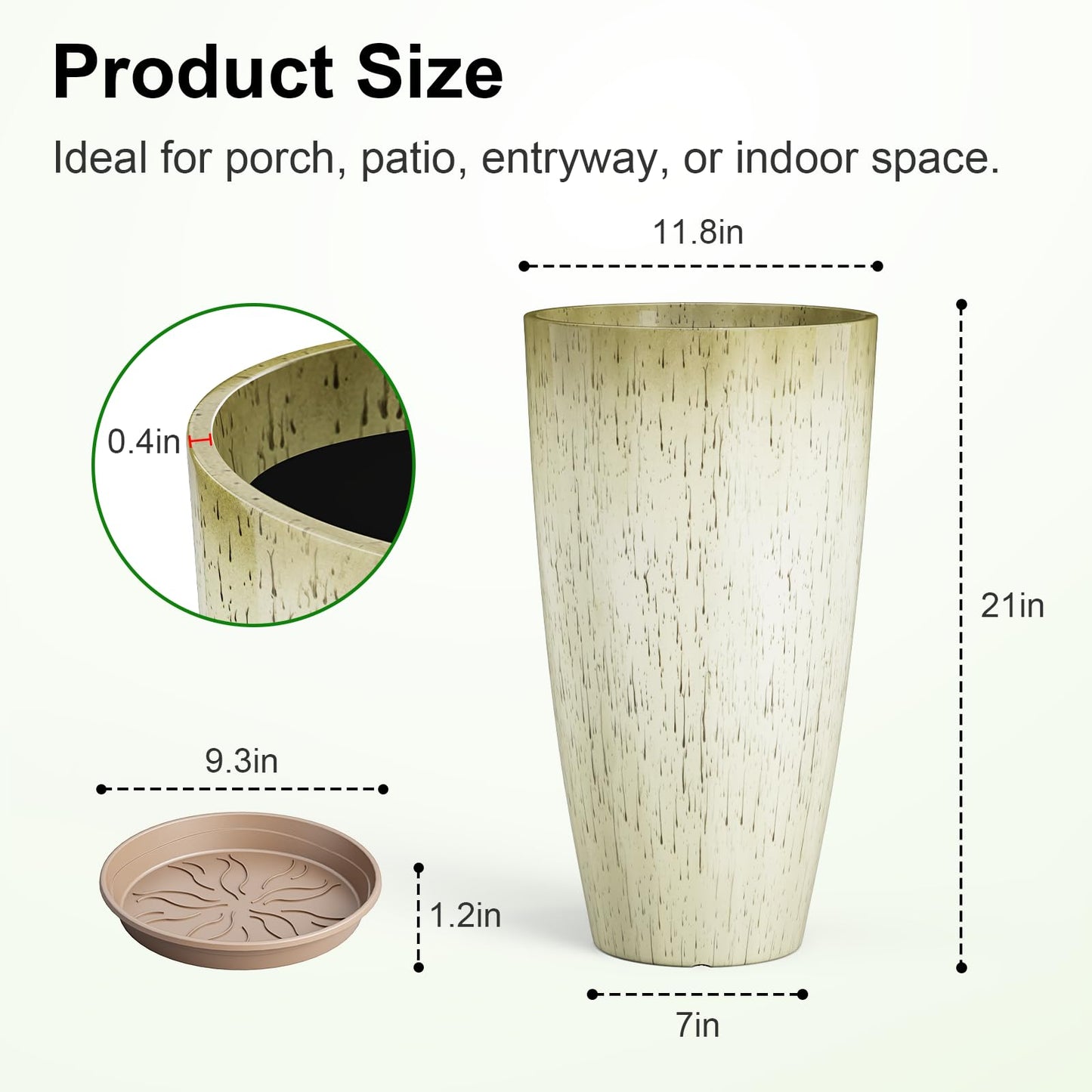 QCQHDU 21 inch Tall Planters for Outdoor & Indoor Plants, 2 Pack Sturdy Plant-Flower-Tree Pots for Front Porch Patio Deck Living Room Decor