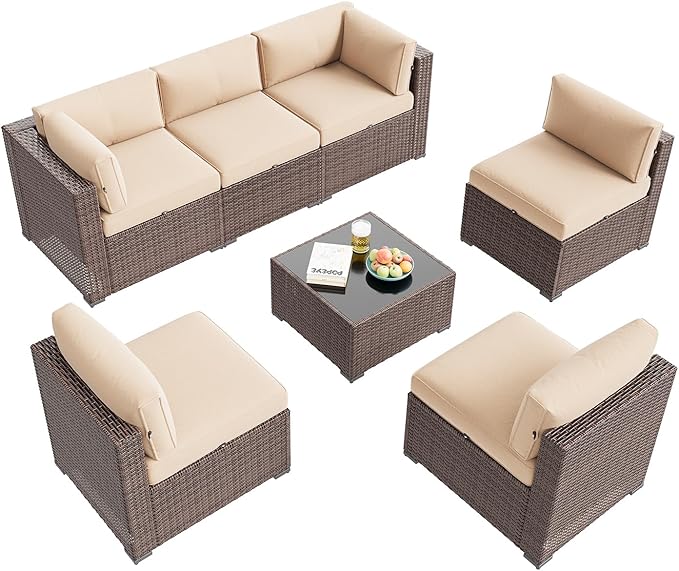 Aoxun Patio Furniture Set, 7 Piece Outdoor Sectional Sofas
