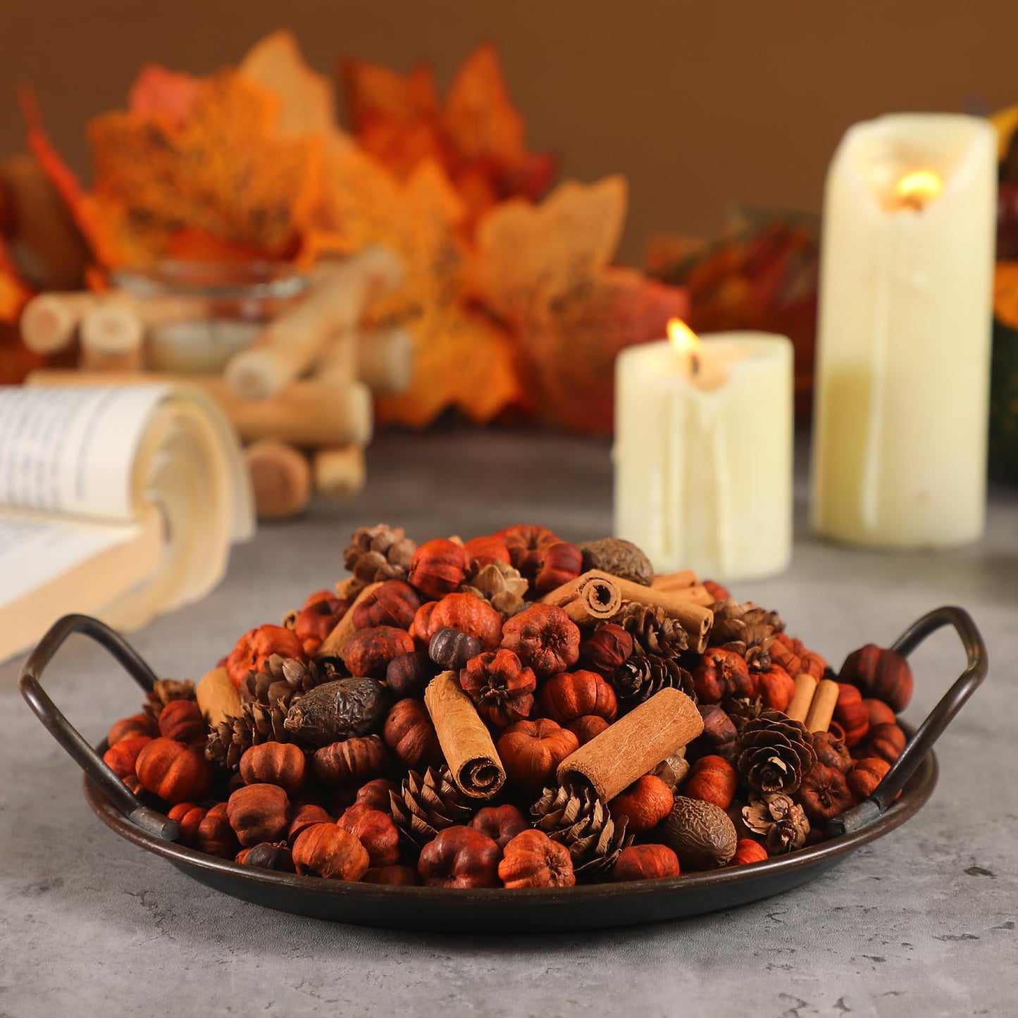 Dansib 7 Heaping Cups Pumpkin Pods, Bowl, or Vase Filler Mix with Mini Pumpkin Pods, Pine Cones, Cinnamon Chunks and Rose Hips, for Vase, Jar Fillers, Thanksgiving and Autumn Decor