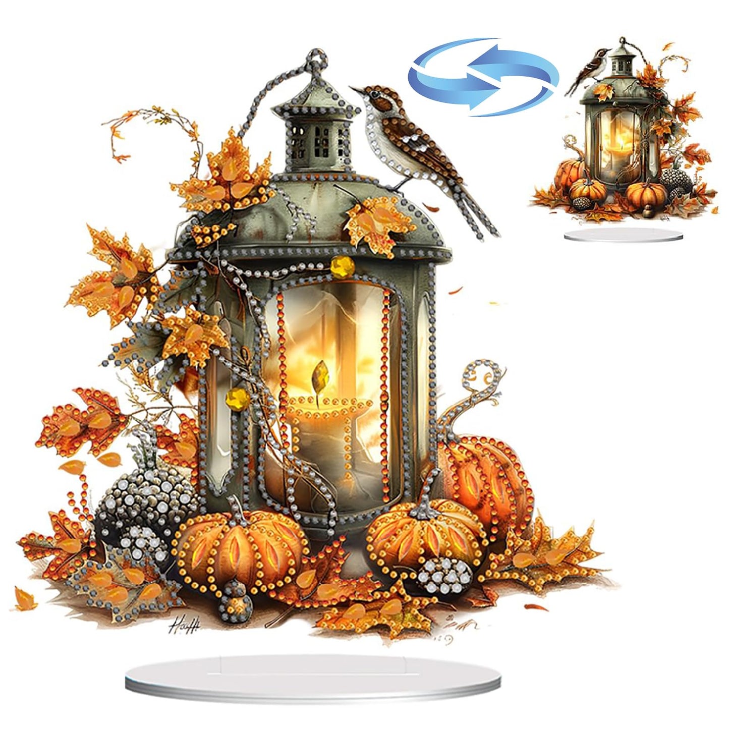 ARTopet DIY Diamond Desktop Ornament Autumn Special Shaped Crystal Diamond Art Painting Double Sided Pattern Single Sided Diamond Tabletop Ornaments Home Decor-Pumpkin Lantern
