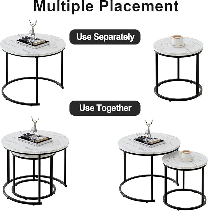 aboxoo Round Nesting Coffee Table Side Table Set of 2 End Tables