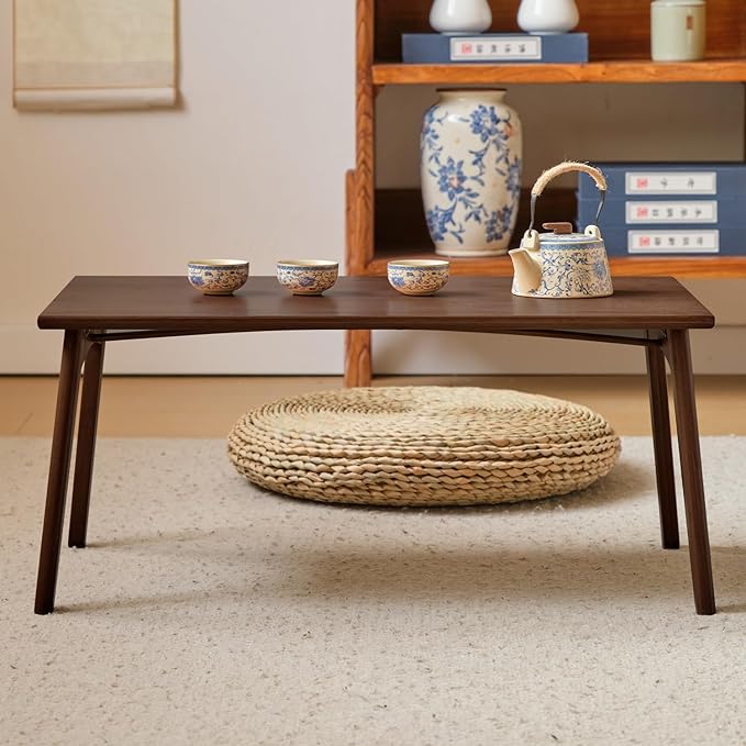 Bamboo Folding Coffee Table, Japanese Low Desk, No Assembly Portable Furniture