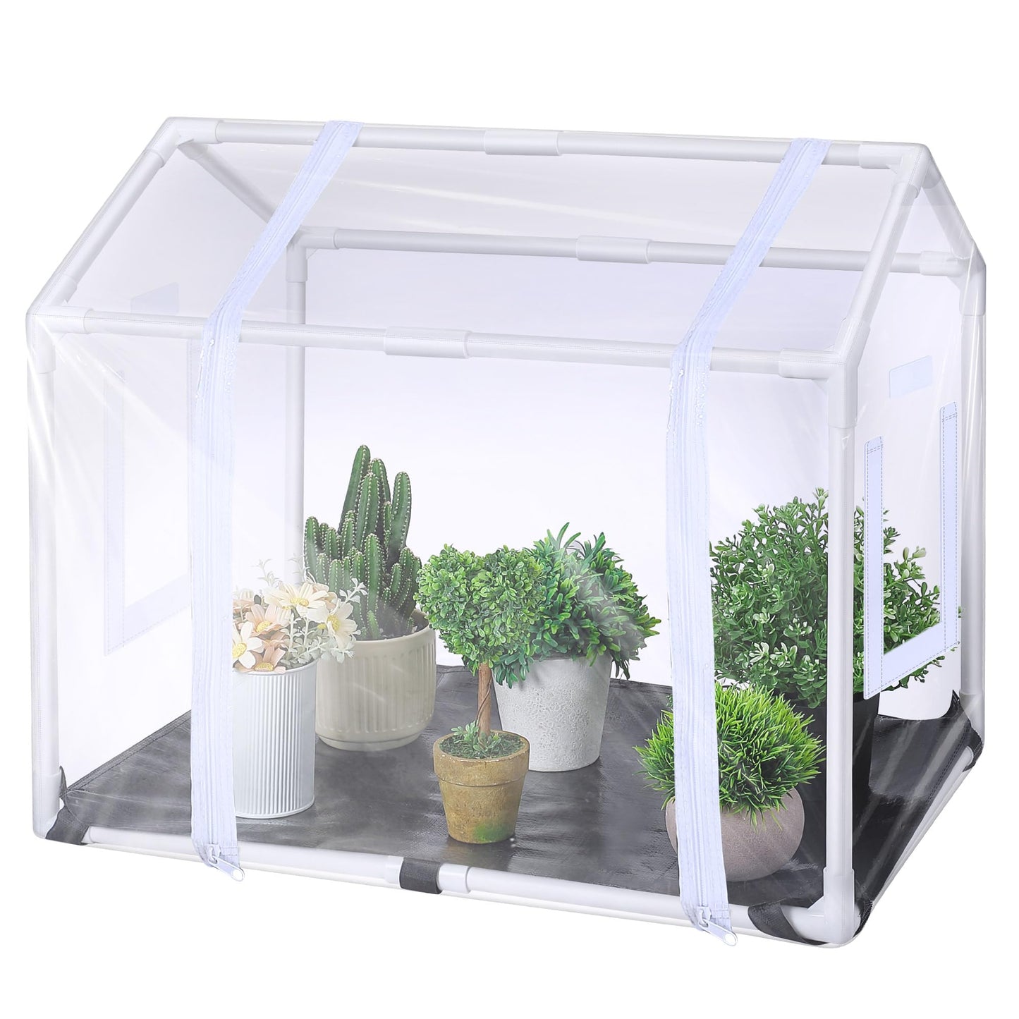 Mini Greenhouse with Potting Mat for Indoor Plant, Heavy Duty Portable Green House with Waterproof Pot Pad for Small Plants, Clear Small Plant Tent for Seed Humidity(White)