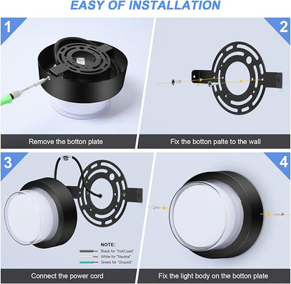 Outdoor LED Flood Lights, Waterproof Modern Exterior Wall Light, 12W Anti Rust Outside Porch Lighting with 6000K Daylight Small Circle Wall Mount Fixtures for House Backdoor Yard Entryway