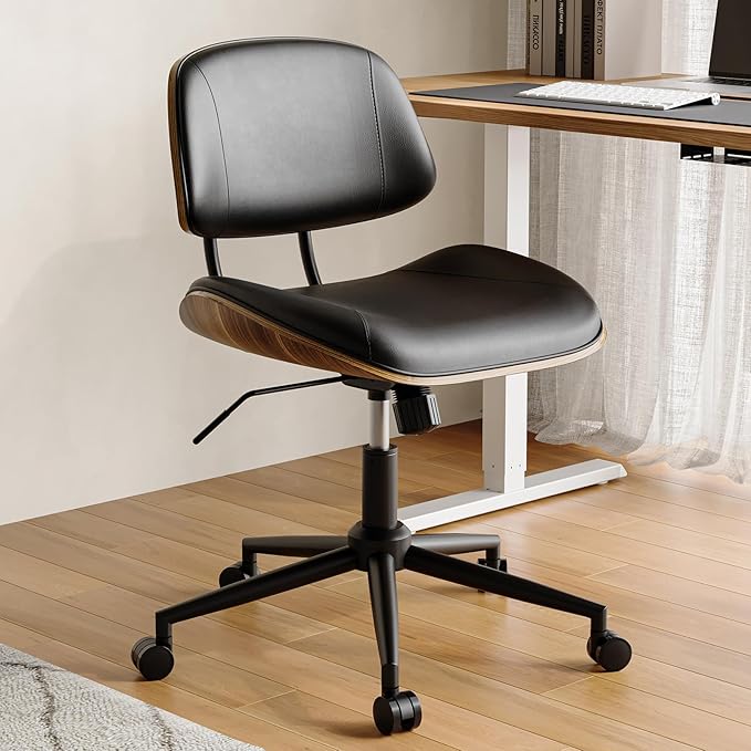 Armless Office Chair with Wheels, PU Leather Adjustable Height Desk Chair