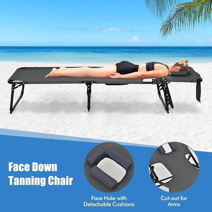 Goplus Tanning Chair, Folding Adjustable Patio Lounge Chair