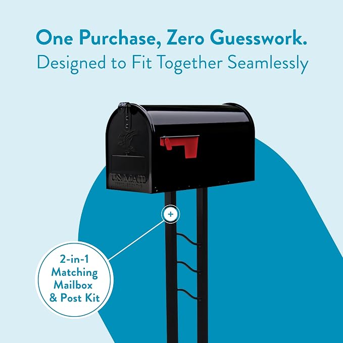 Architectural Mailboxes Mailbox to Go Galvanized Steel Mailbox and Post Kit, MC11KITBAM, Black, Medium Capacity