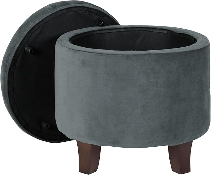 Homepop Home Decor | Upholstered Round Velvet Tufted Foot Rest Ottoman | Ottoman