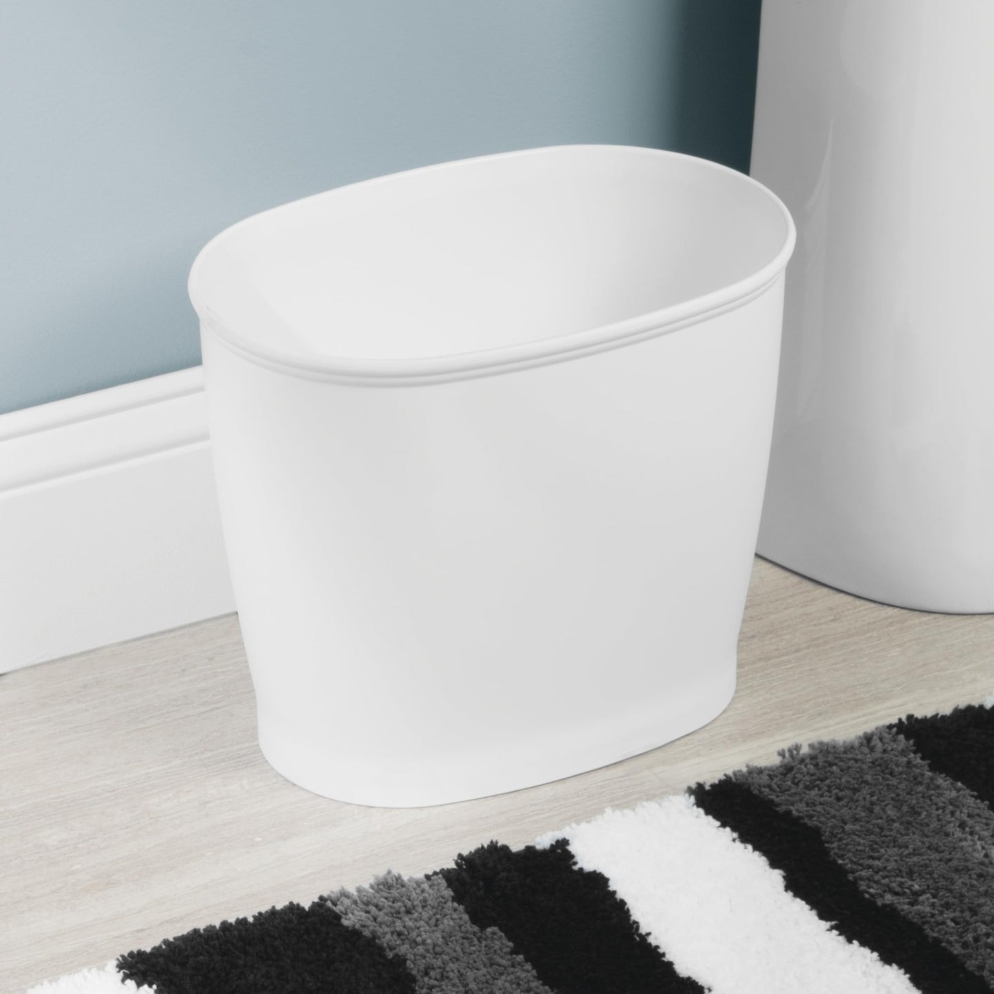 iDesign Slim Plastic Bathroom Trash Can, Small Garbage Bin for Bedroom, Office, Desk, Dorm, White