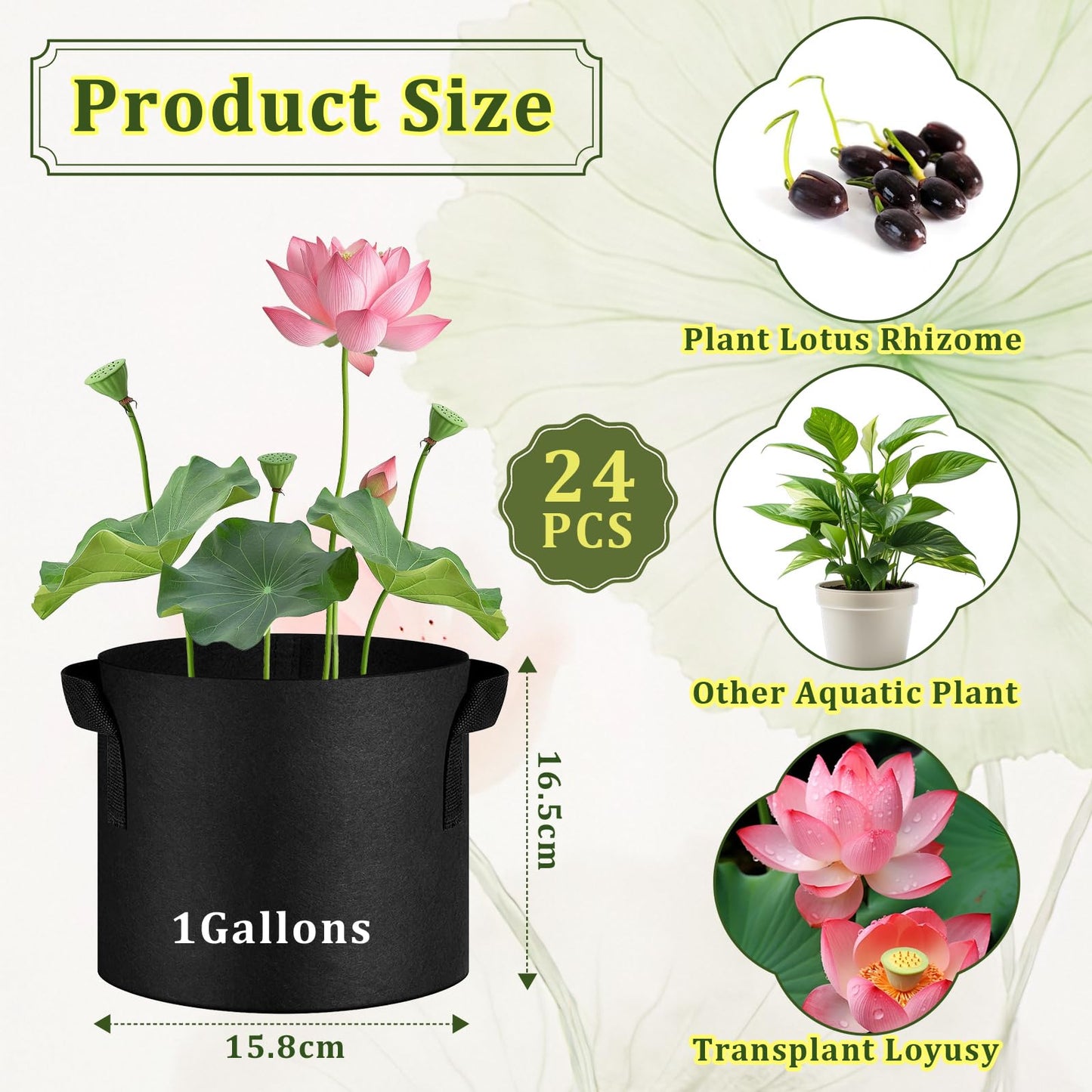 24 Pcs Lily Plant Pots for Pond, Aquatic Pond Planter for Pond Durable Breathe Reusable Fabric Plant Bags with Handles Thickened Nonwoven Fabric Pots for Aquatic Plants, Potato, Carrot, Onion, Flower