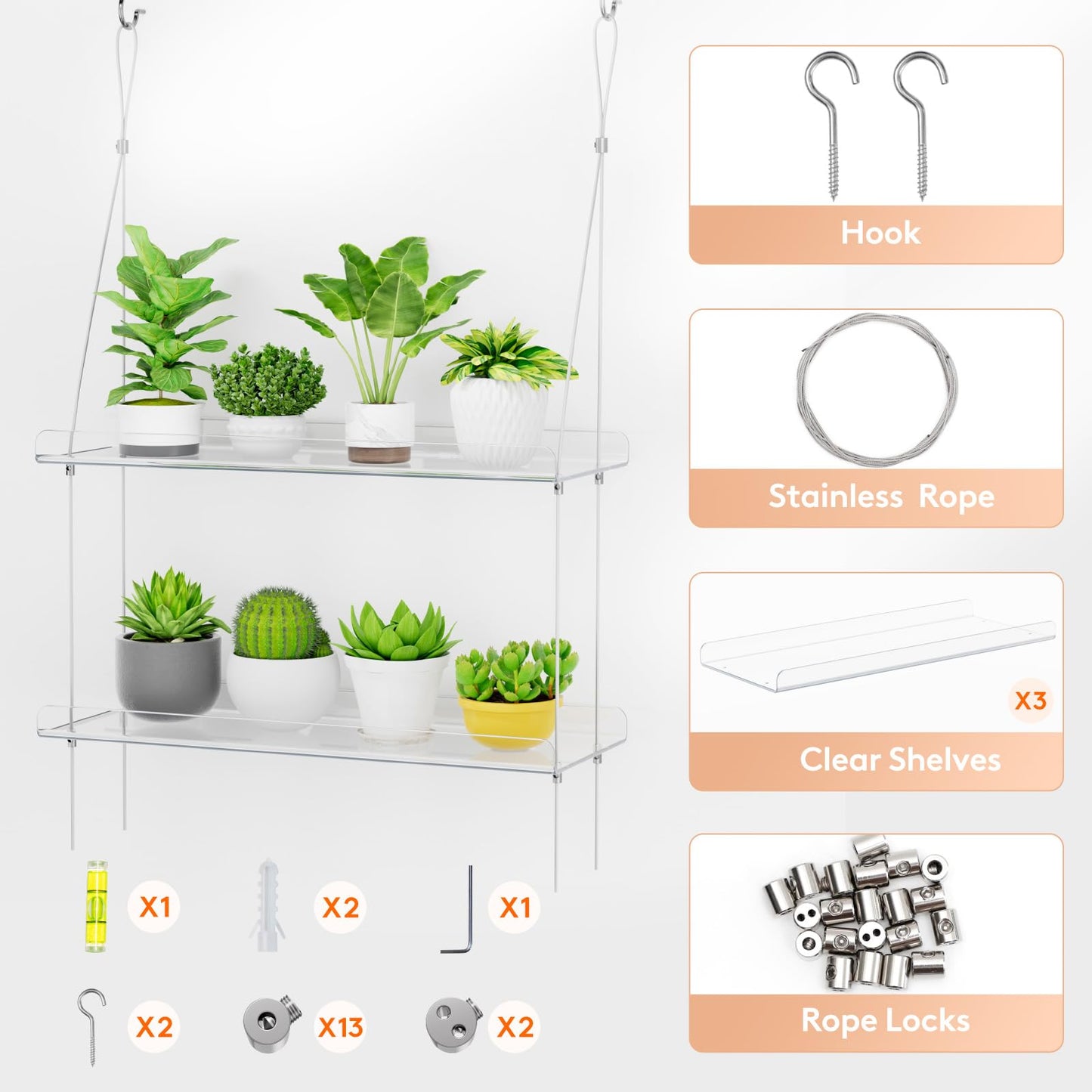 Lifewit 3-Tier Window Plant Shelves 15", Acrylic Adjustable Hanging Floating Shelf, Window Sill Extender for Succulent Plants, Micro Greens, Seed Starter Pots, Herb Planters 38 x 15 cm/15x6