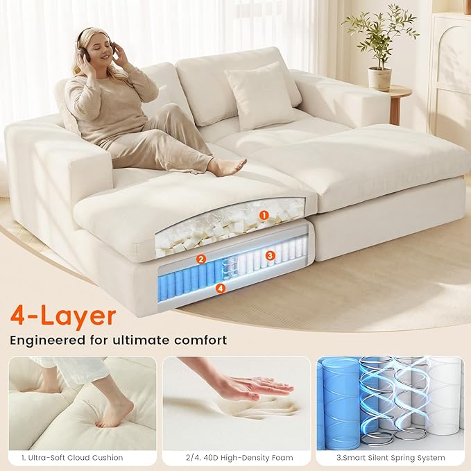 80.7" Oversized Double Chaise Lounge Chair Indoor, Cloud Boneless Sleeper Sofa